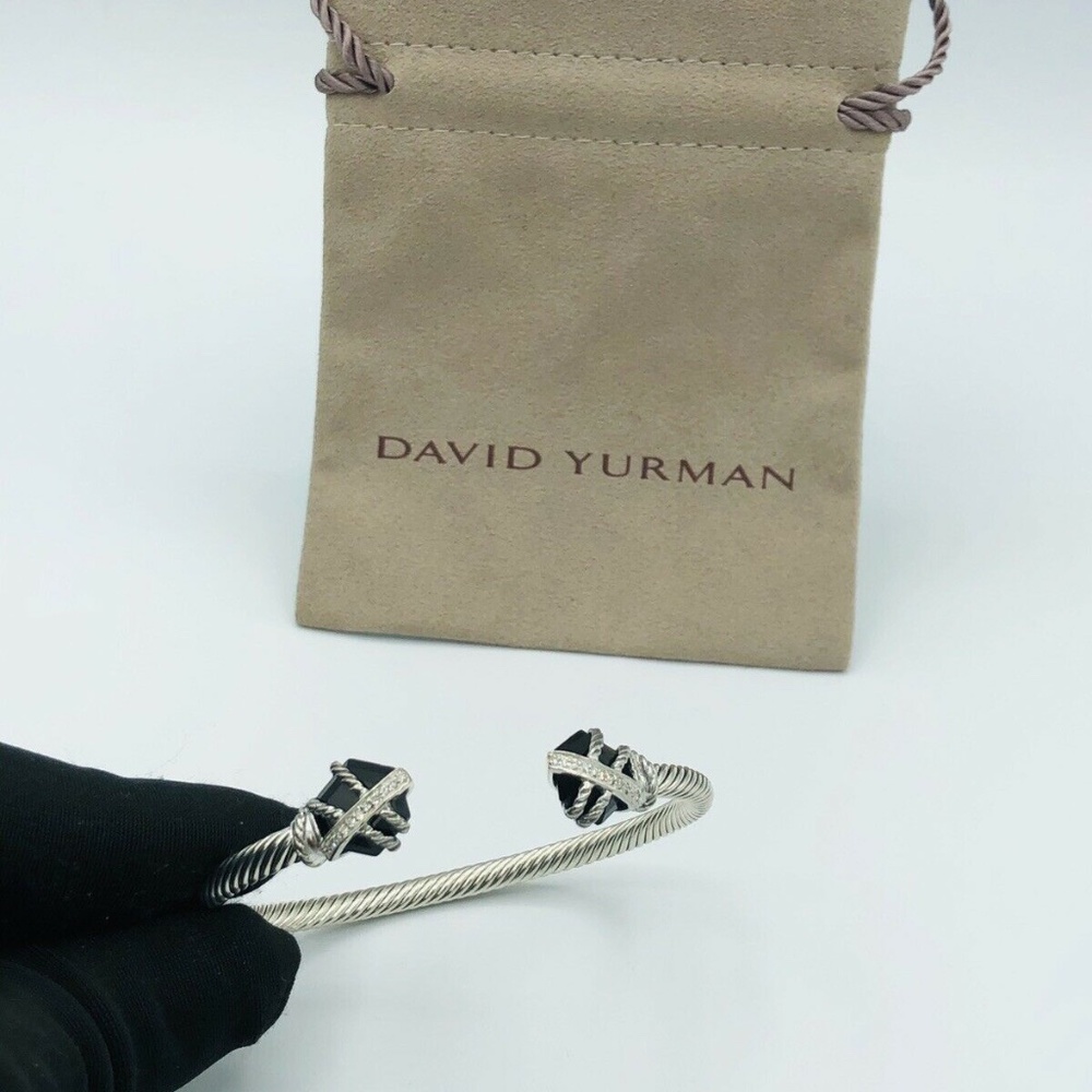 David Yurman Sterling Silver 10'mm Black Onyx & Diamond Cable Wrap 4'mm bracelet